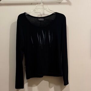 Icebreaker Black Long Sleeve Sweater with Feather Pattern